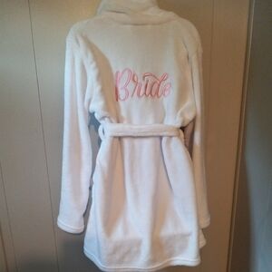 BRIDE Microfleece Heavy Spa Bath Robe M White Pockets Sash Cynthia Rowley